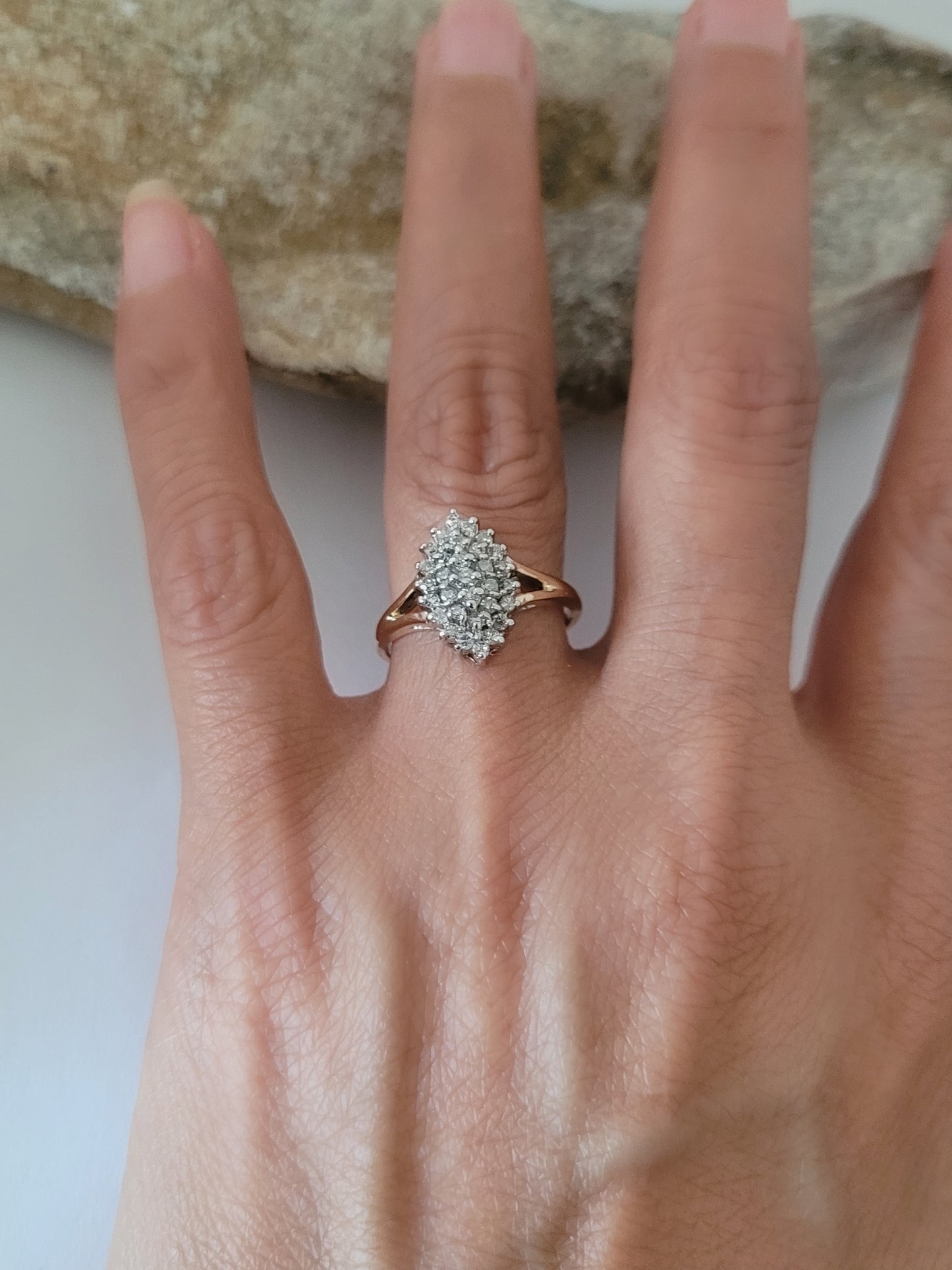 10K Size 7.25 Solid Yellow Gold Genuine Diamonds Cluster Ring