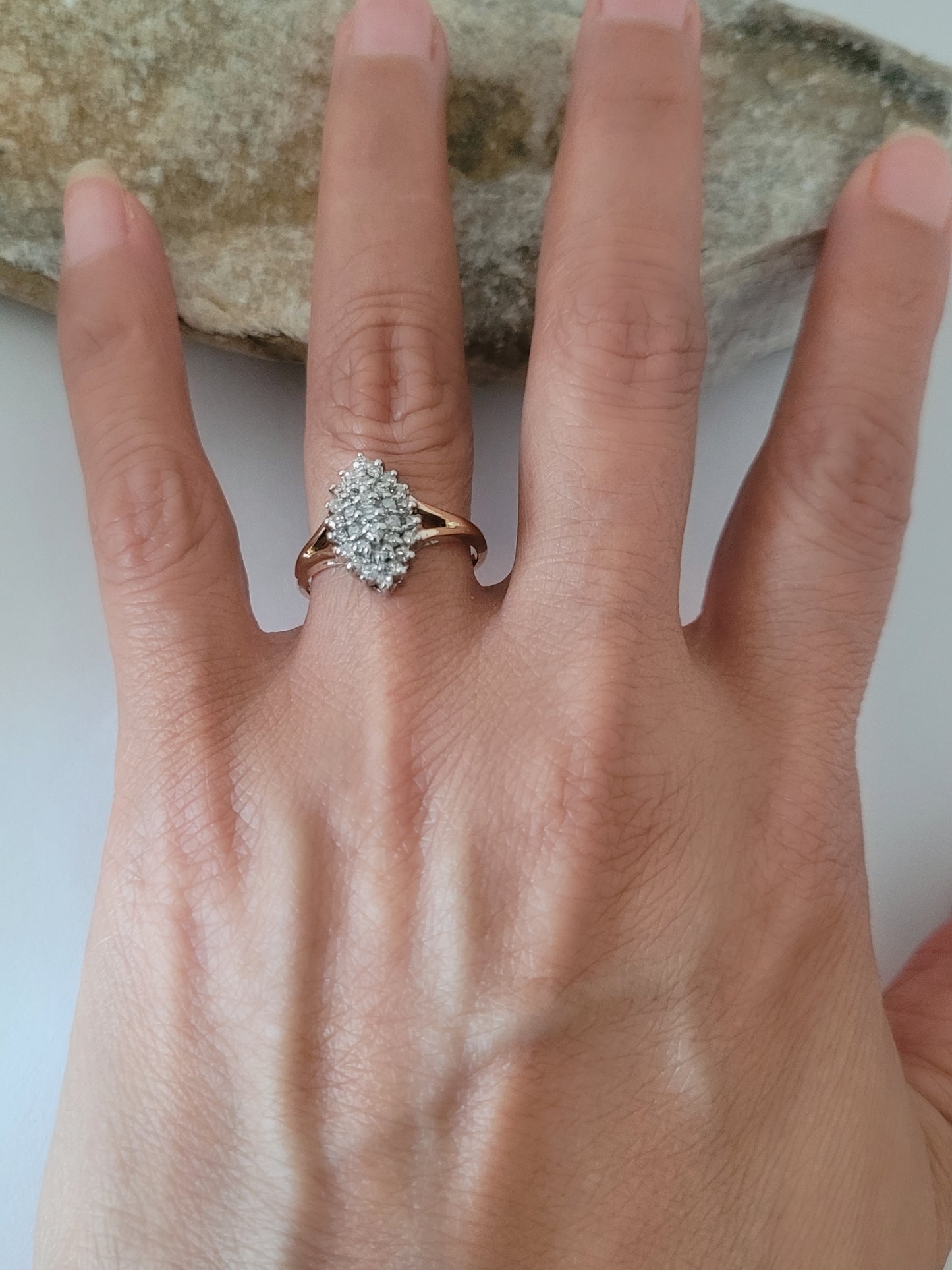 10K Size 7.25 Solid Yellow Gold Genuine Diamonds Cluster Ring