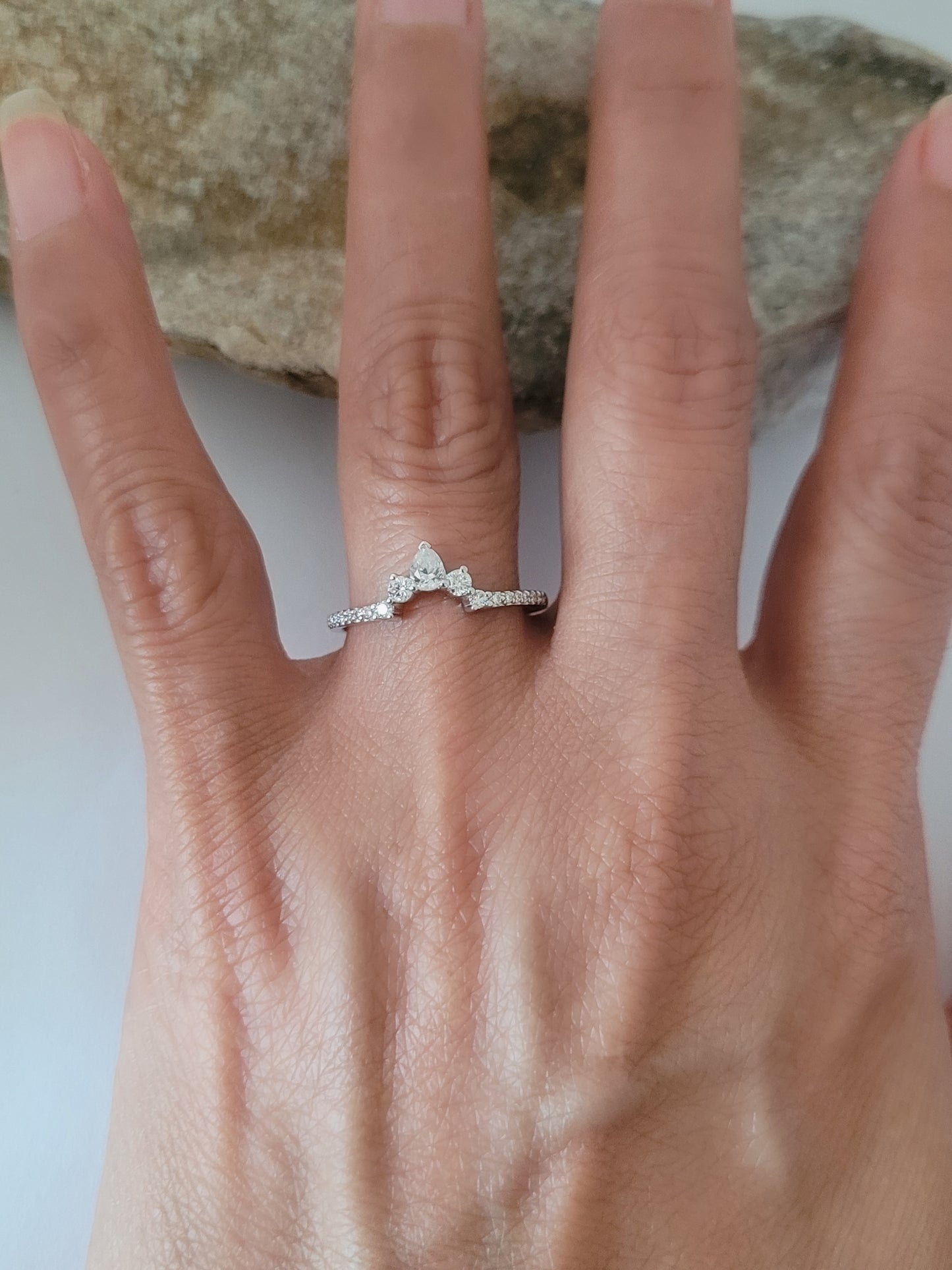 14K White Gold Genuine Diamonds Tiara Design Ring Size 8, Solid Gold