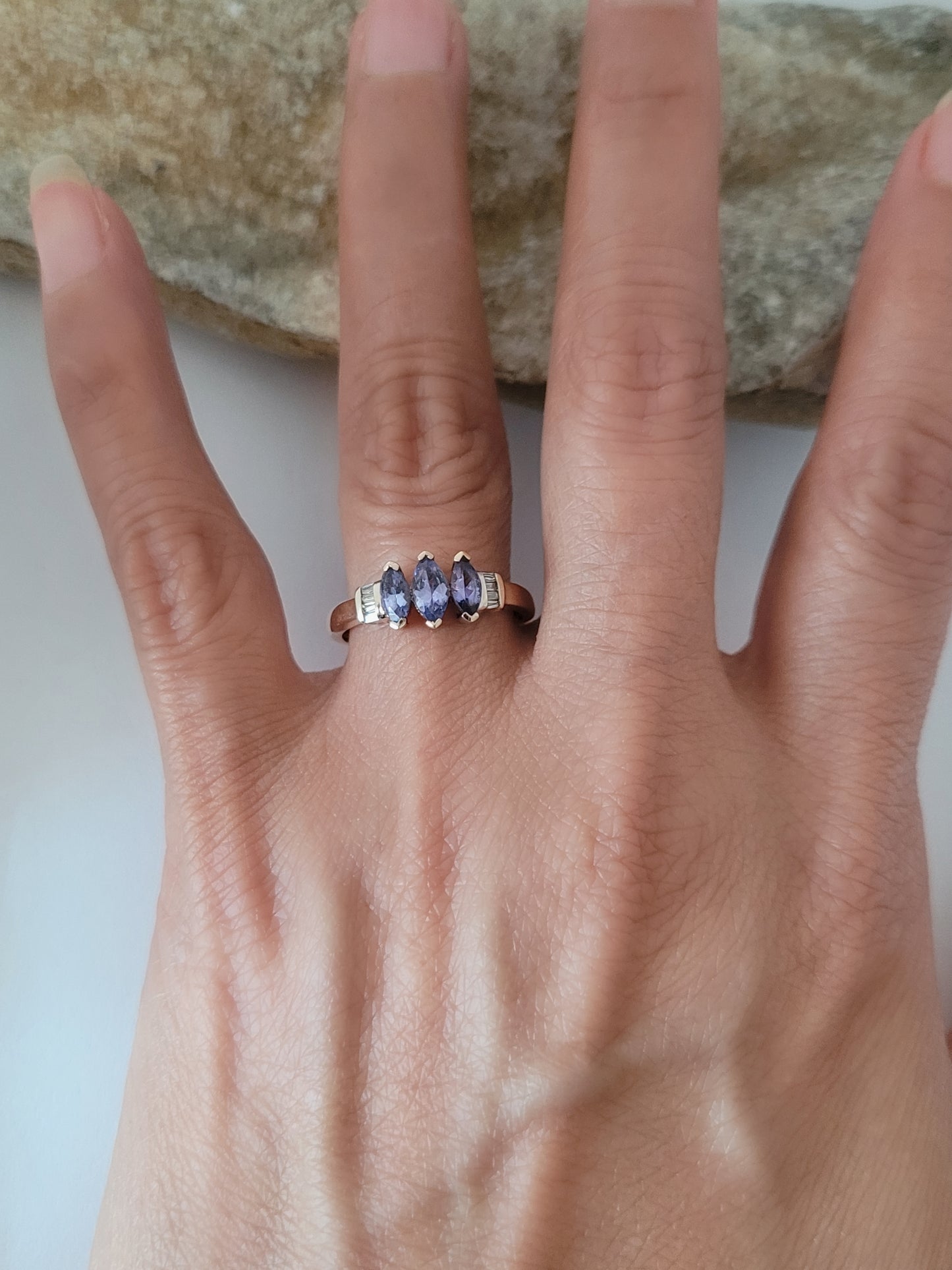 10K Yellow Gold Tanzanite and Diamonds Ring Size 8, Solid Gold!