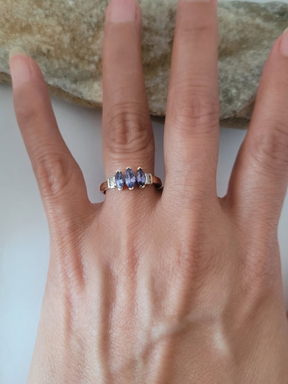 10K Yellow Gold Tanzanite and Diamonds Ring Size 8, Solid Gold!