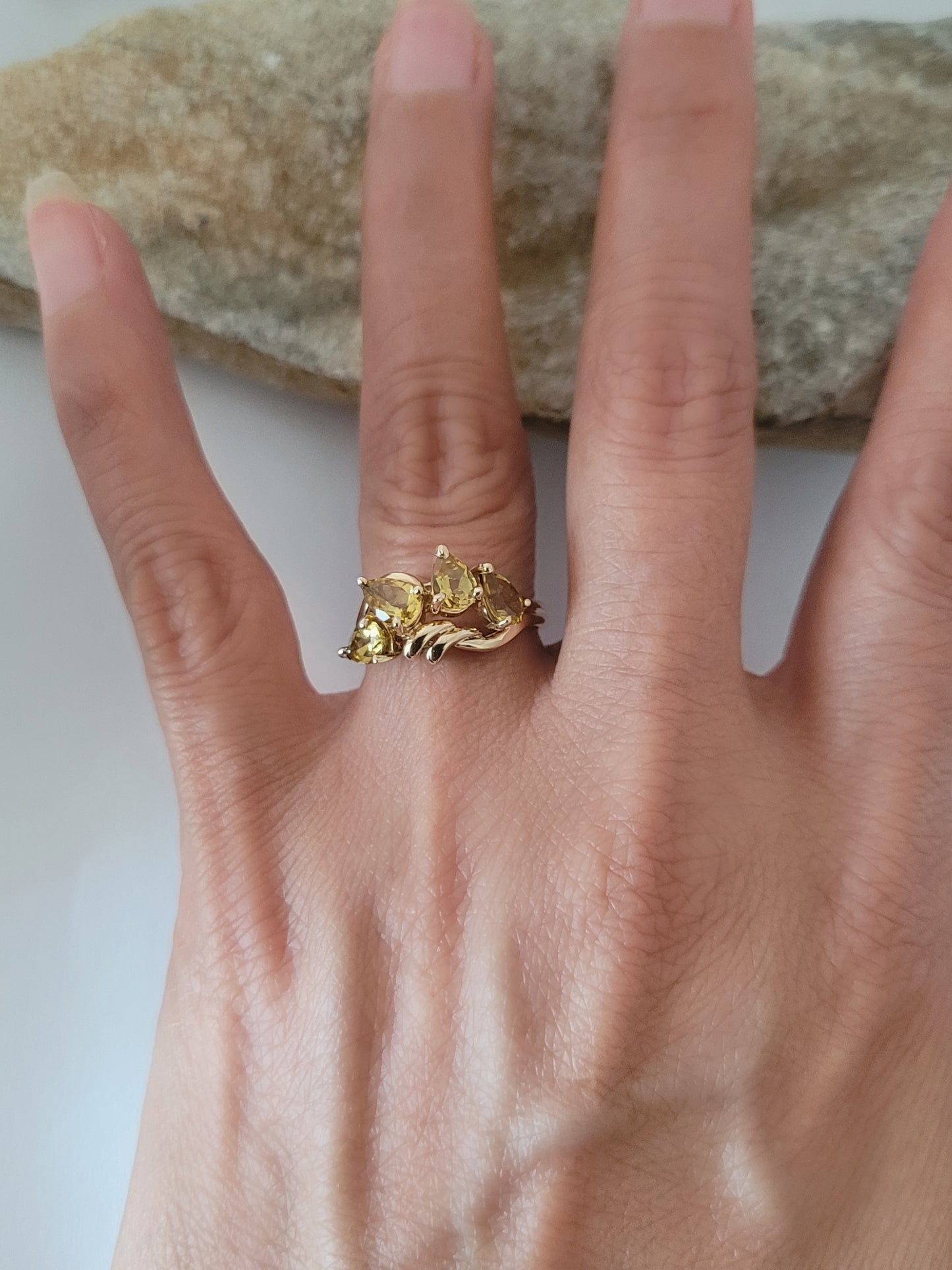 14K Yellow Gold Citrine Gemstone Cocktail Ring Size 6.75, Solid Gold