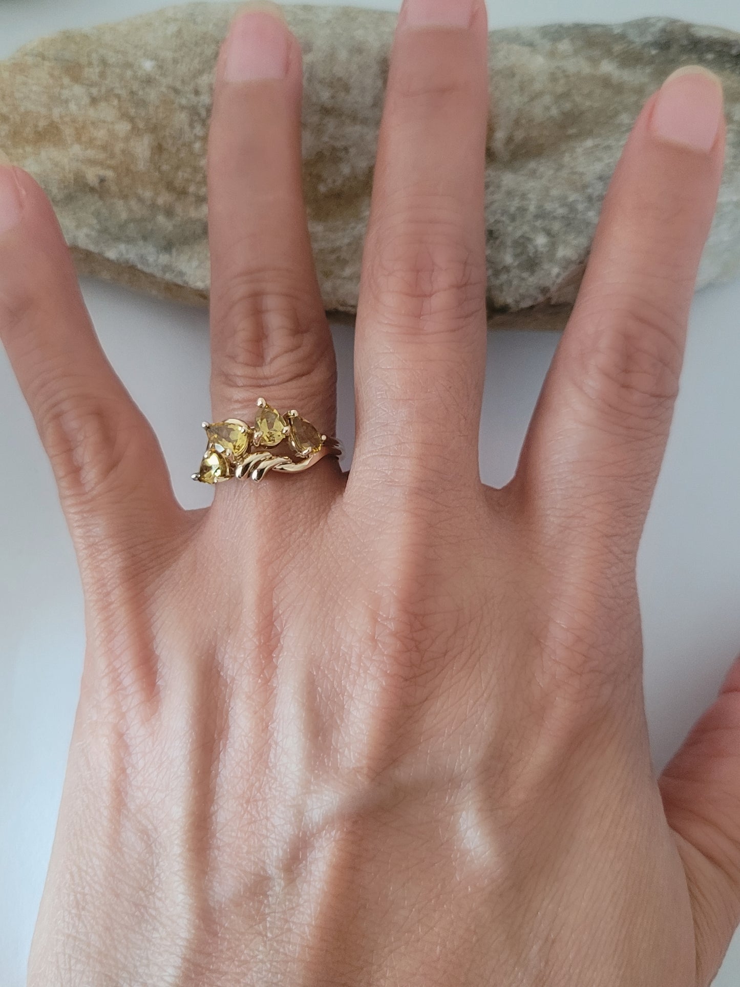 14K Yellow Gold Citrine Gemstone Cocktail Ring Size 6.75, Solid Gold