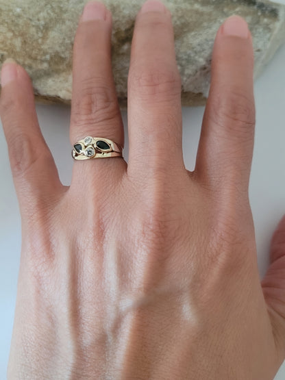 14K Yellow Gold Sapphires and CZ Ring Size 5, Solid Gold - Made in Italy