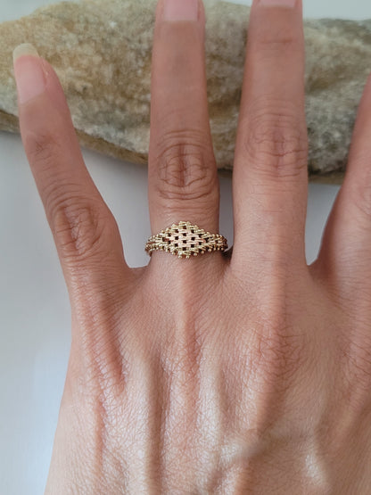 14K Yellow and Rose Gold Flexible Imperial Link Ring Size 8.75, Solid Gold