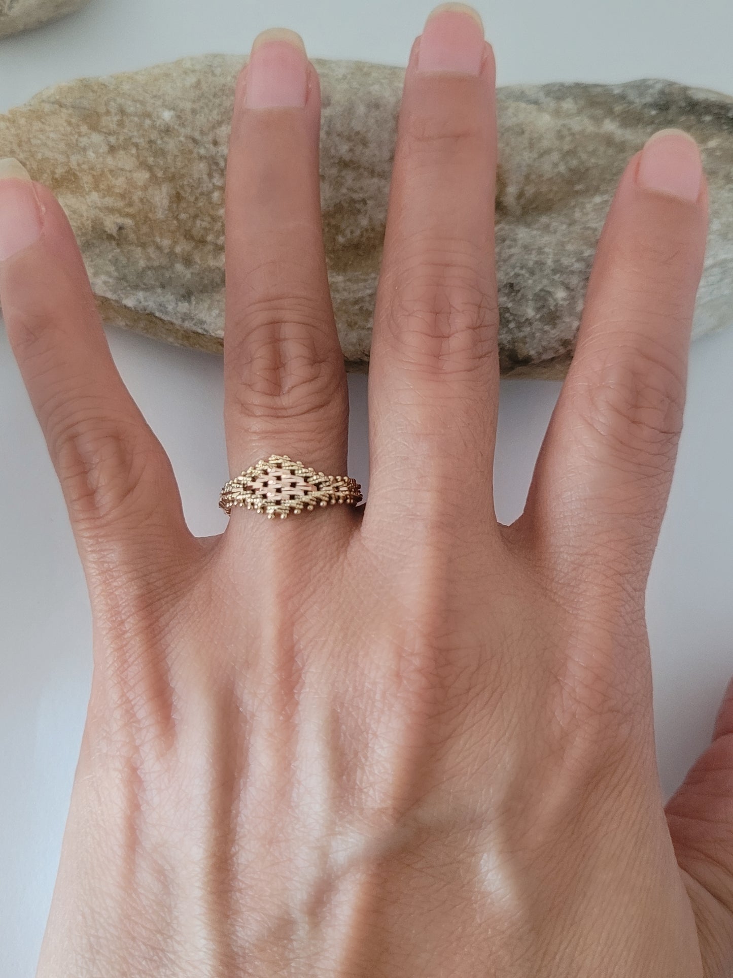 14K Yellow and Rose Gold Flexible Imperial Link Ring Size 8.75, Solid Gold