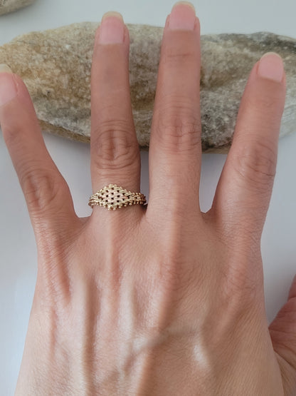 14K Yellow and Rose Gold Flexible Imperial Link Ring Size 8.75, Solid Gold