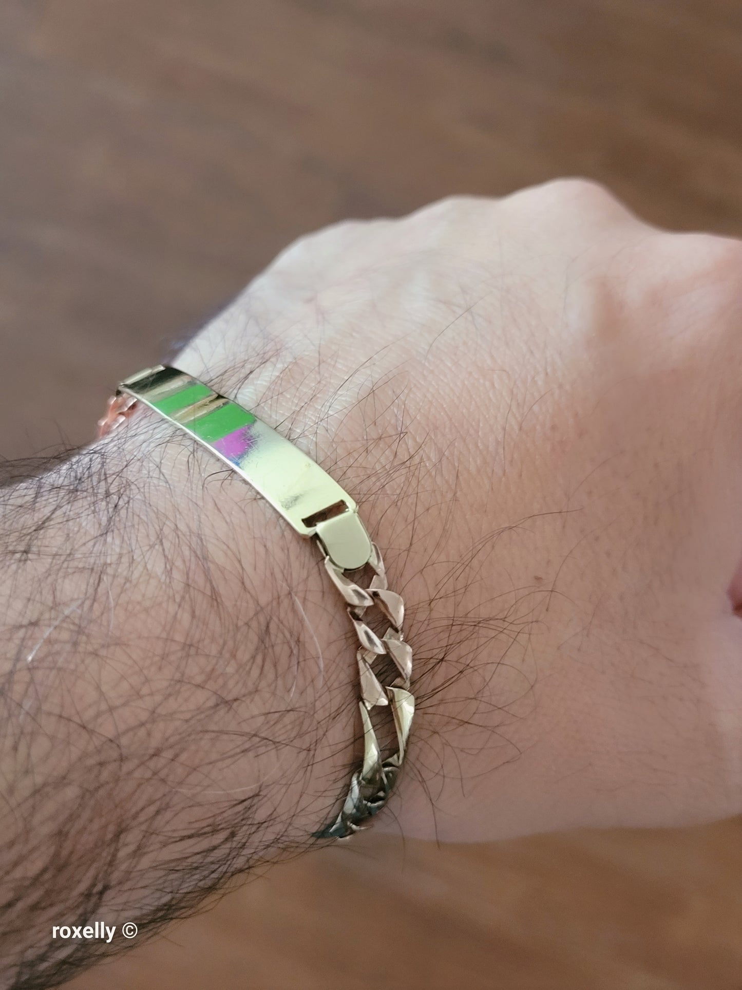 Vintage 10K Solid Gold Multi-Tone Figaro Link Bracelet, Made In Mexico