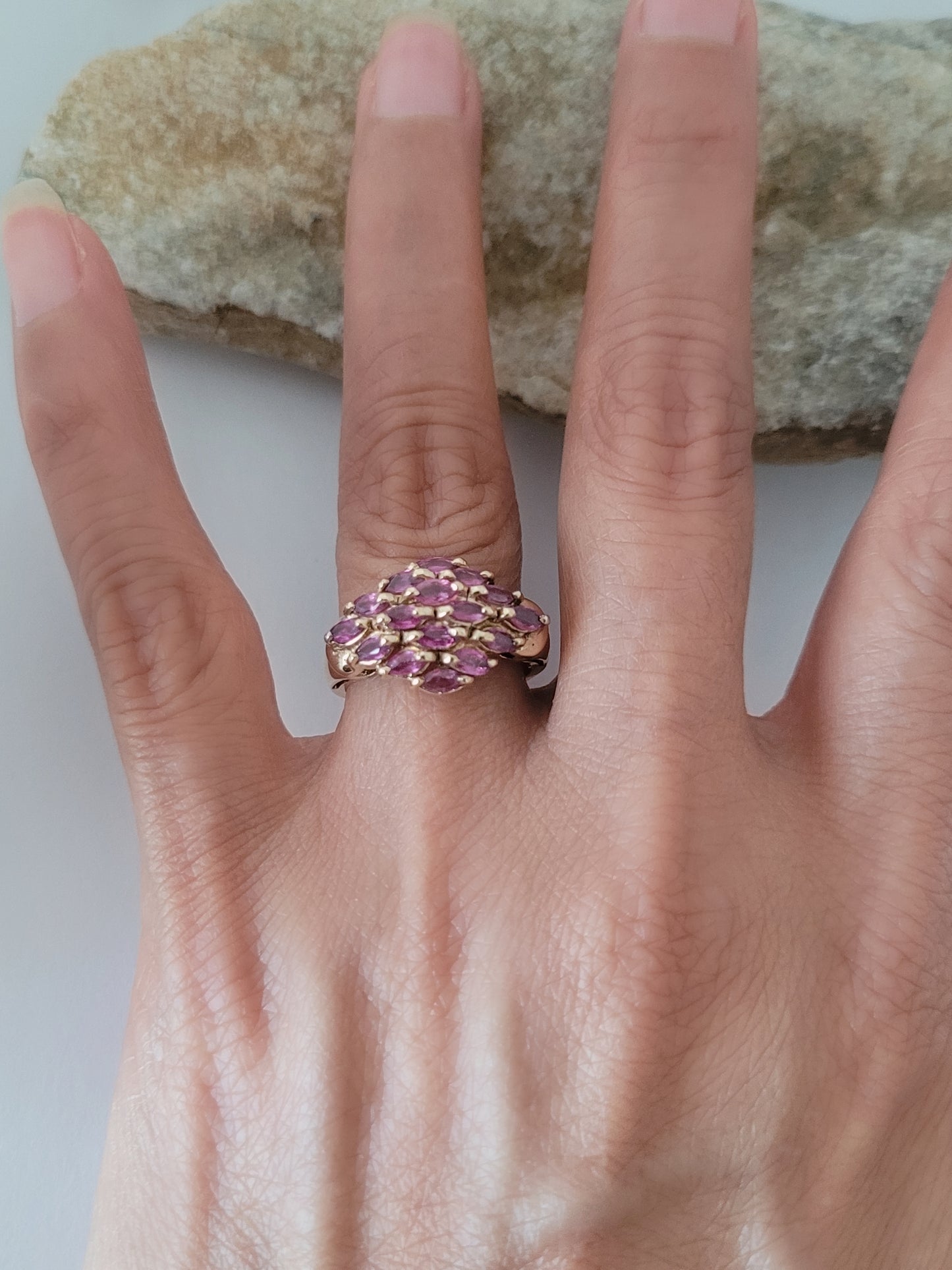 10K Yellow Gold Spinel Cocktail Ring Size 6.75, Solid Gold