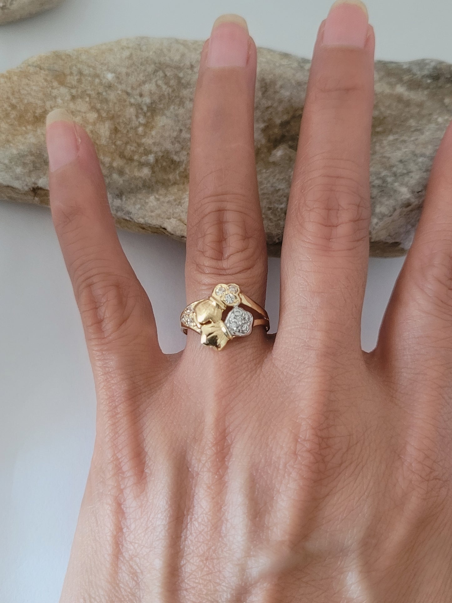 18K Yellow Gold White Tourmaline Cocktail Ring Size 7.75, Solid Gold