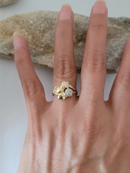 18K Yellow Gold White Tourmaline Cocktail Ring Size 7.75, Solid Gold