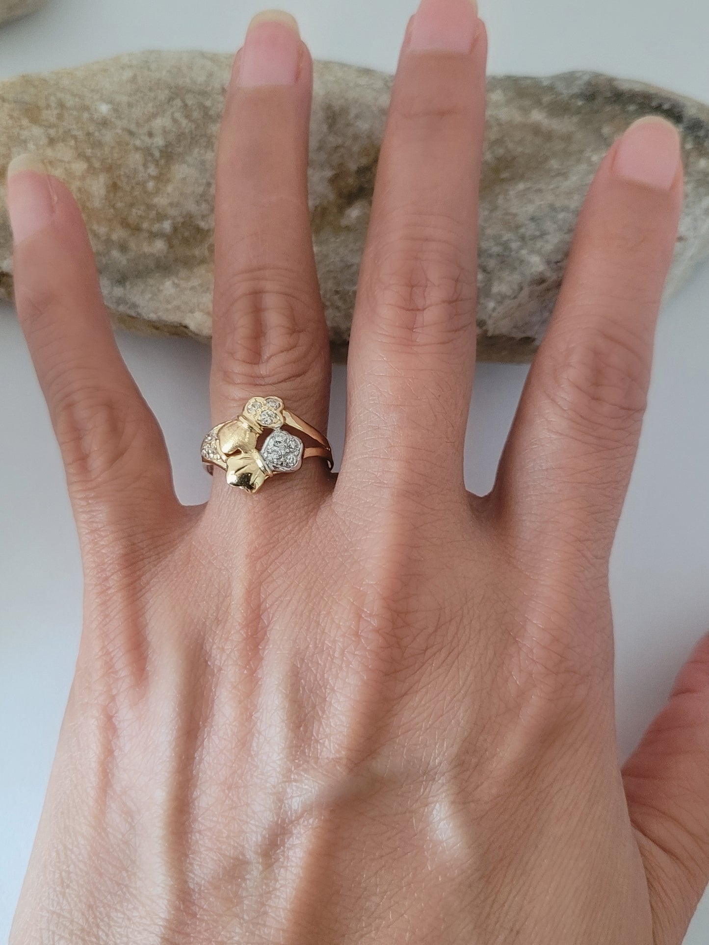 18K Yellow Gold White Tourmaline Cocktail Ring Size 7.75, Solid Gold