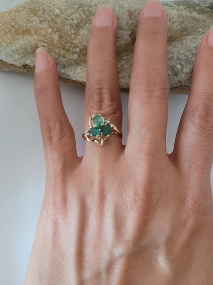 14K Yellow Gold Emerald and Diamond Ring Size 5.75, Solid Gold