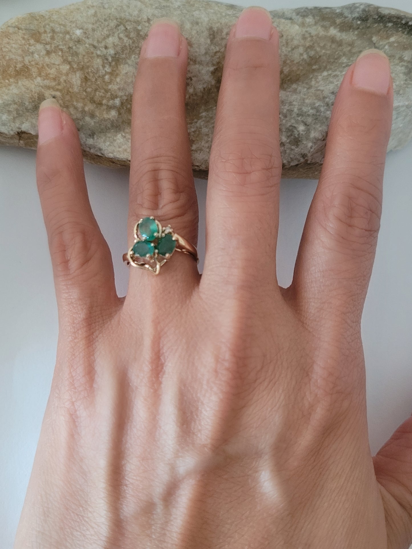 14K Yellow Gold Emerald and Diamond Ring Size 5.75, Solid Gold