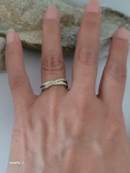 $2,000 14K Yellow Gold Genuine Chocolate and Vanilla Diamonds Criss-Cross Le Vian Ring Size 7- Solid Gold!