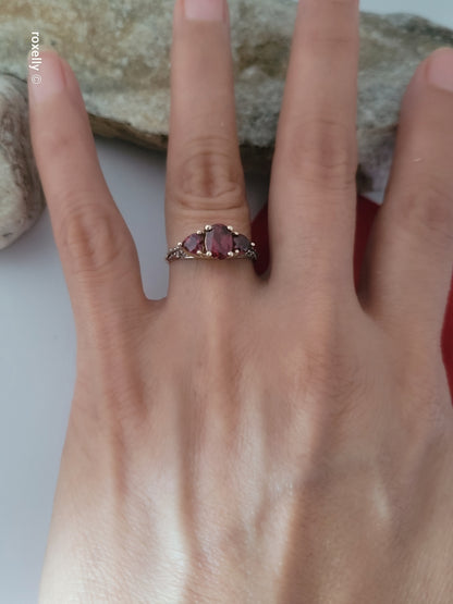 10K Yellow Gold Pink Tourmaline and Genuine Diamonds Ring Size 6.75, Solid Gold!