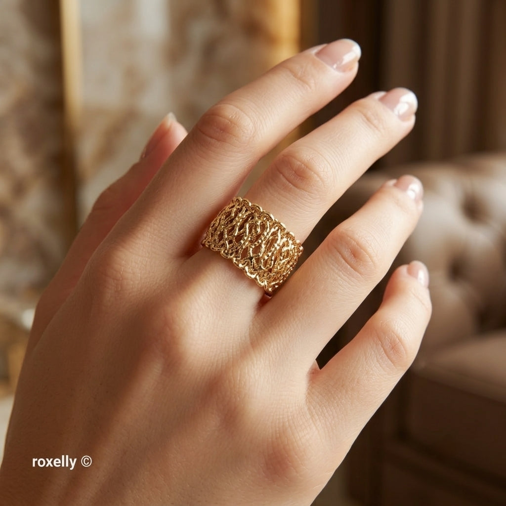 MILOR 14K Yellow Gold Flexible Link Ring Size 11, Solid Gold - Made in Italy!