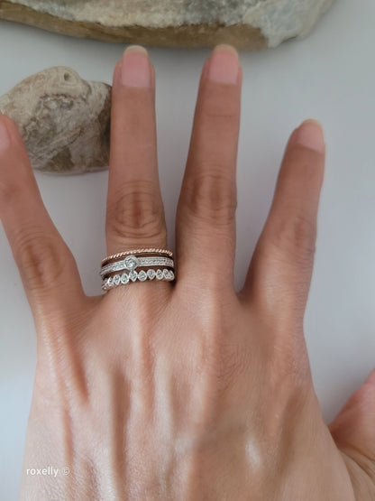 925 Sterling Silver and 10K Rose Gold White Topaz Crown Design Ring Size 6.75!