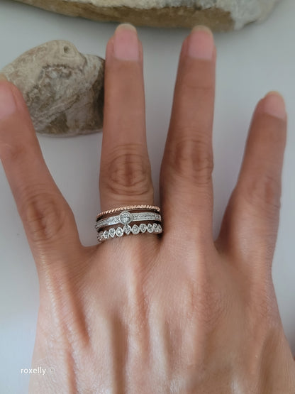 925 Sterling Silver and 10K Rose Gold White Topaz Crown Design Ring Size 6.75!