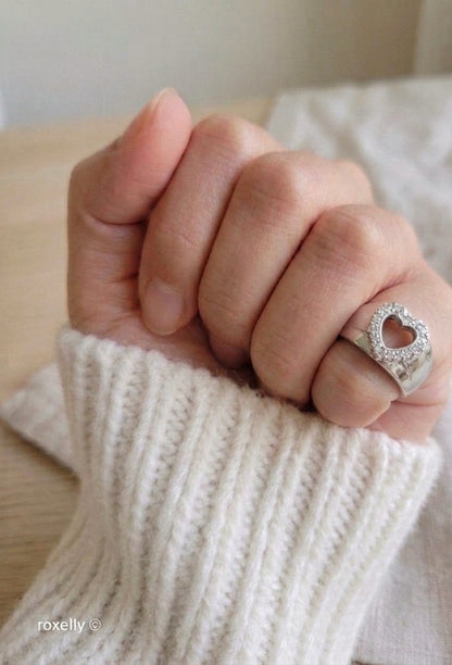 14K White Gold Heart-Shaped Genuine Diamond Ring Size 4 - Solid Gold!