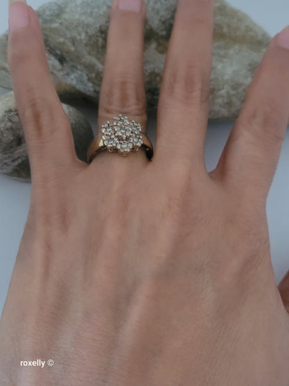 10K Yellow Gold Flower-Shaped Genuine Champagne Diamond Ring Size 8 - Solid Gold!