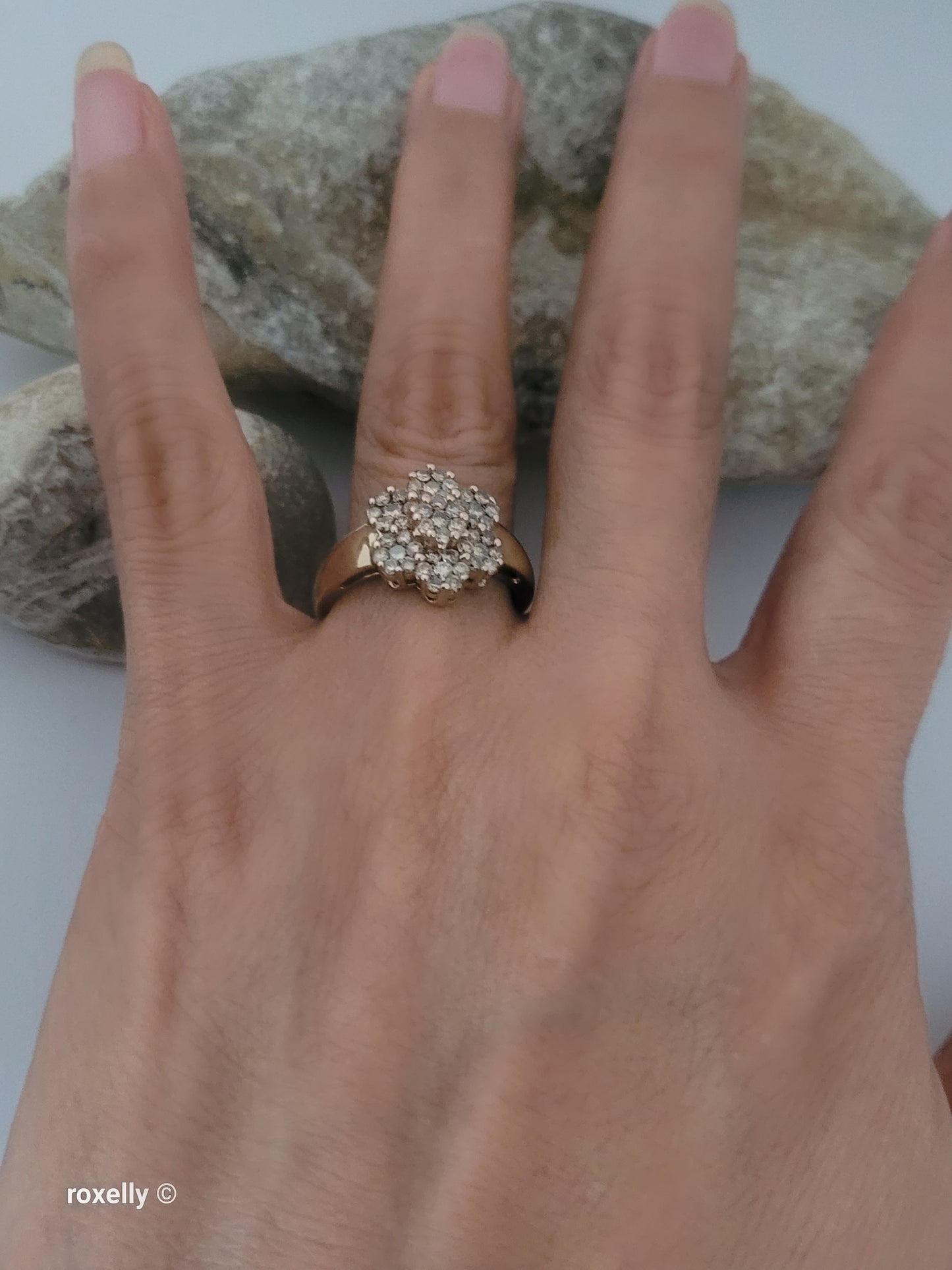 10K Yellow Gold Flower-Shaped Genuine Champagne Diamond Ring Size 8 - Solid Gold!
