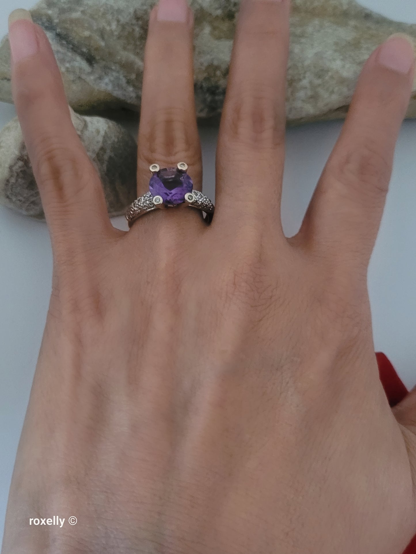 14K Yellow Gold Amethyst and Genuine Diamond Ring Size 8.75 - Solid Gold!