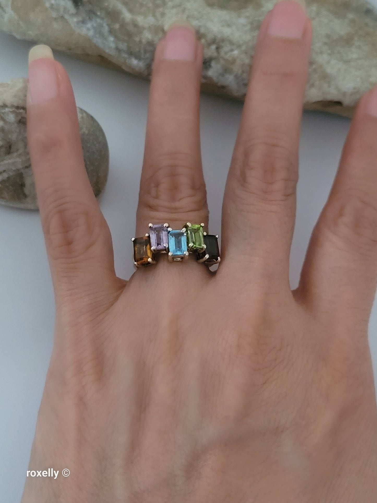 10K Yellow Gold Multi-Gemstone Cocktail Ring Size 5.75 -Solid Gold!