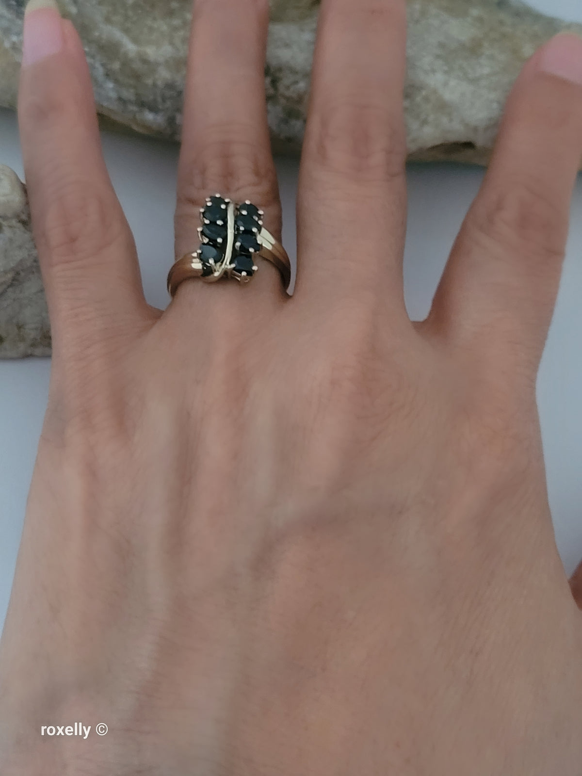 10K Yellow Gold Blue Sapphires Gemstones Ring Size 7 - Solid Gold - view 7
