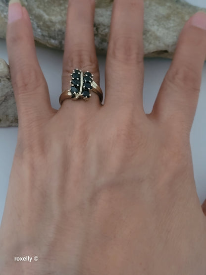 10K Yellow Gold Blue Sapphires Gemstones Ring Size 7 - Solid Gold - view 7
