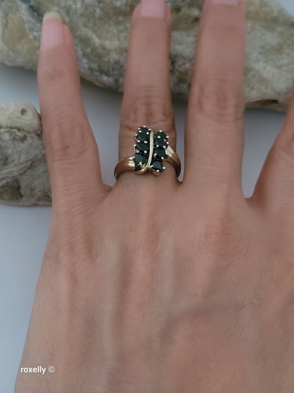 10K Yellow Gold Blue Sapphires Gemstones Ring Size 7 - Solid Gold - view 8