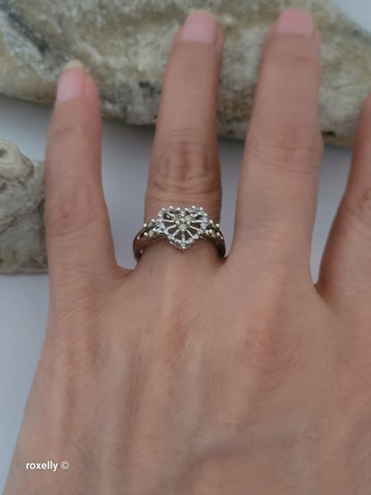 10K White Gold Heart-Shaped Genuine Diamonds Ring Size 7 - Solid Gold