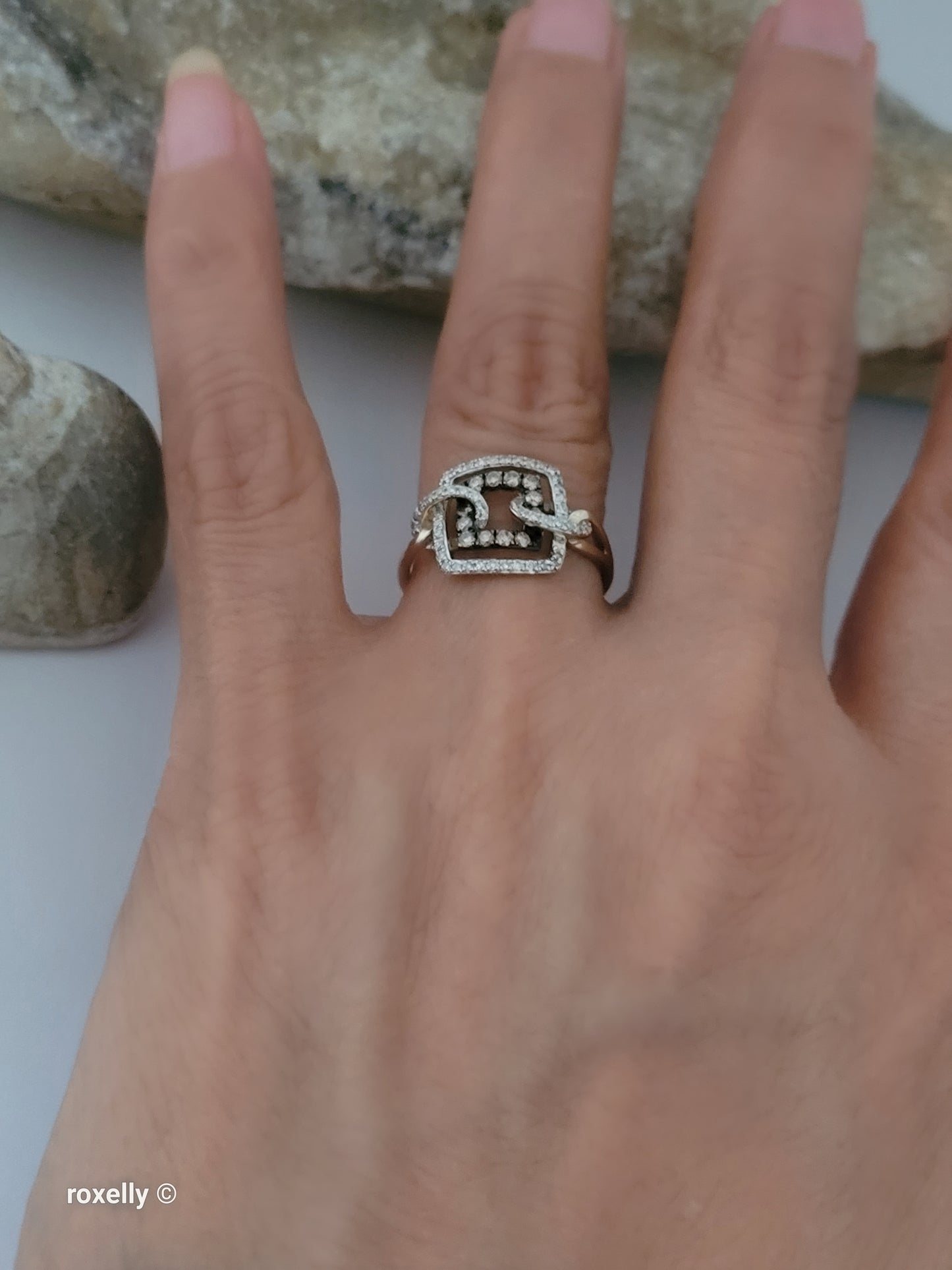 14K Yellow Gold Chocolate & White Genuine Diamonds Square Ring Size 6.5