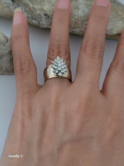 14K Yellow Gold Natural Diamonds Cluster Ring Size 7.75 - Solid Gold