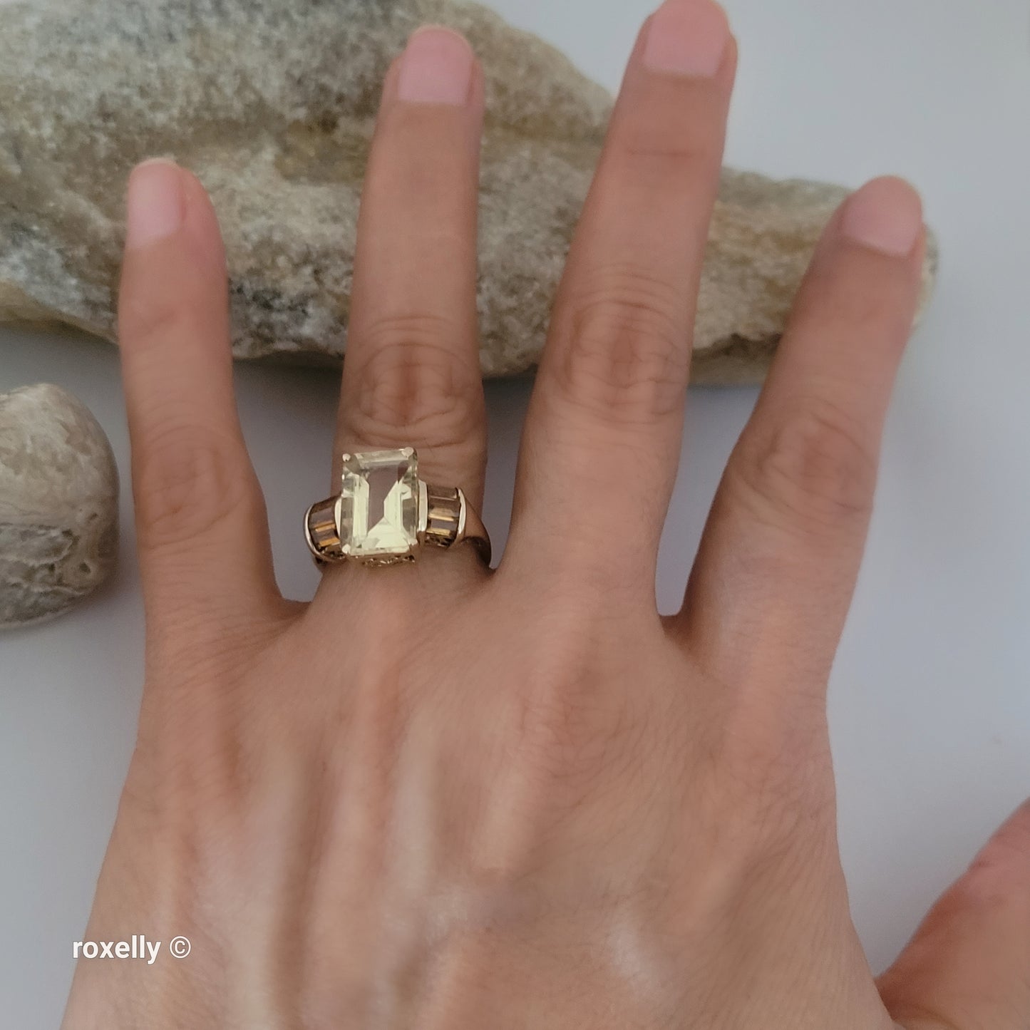 14K Yellow Gold Quartz and Citrine Ring Size 6.75 - Solid Gold