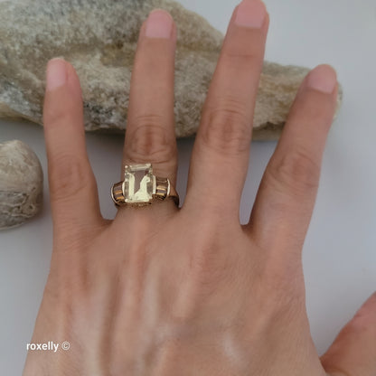 14K Yellow Gold Quartz and Citrine Ring Size 6.75 - Solid Gold
