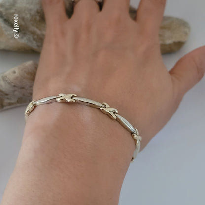 14K Two-Tone Gold XOXO Design Bracelet 7.5" - Solid Gold