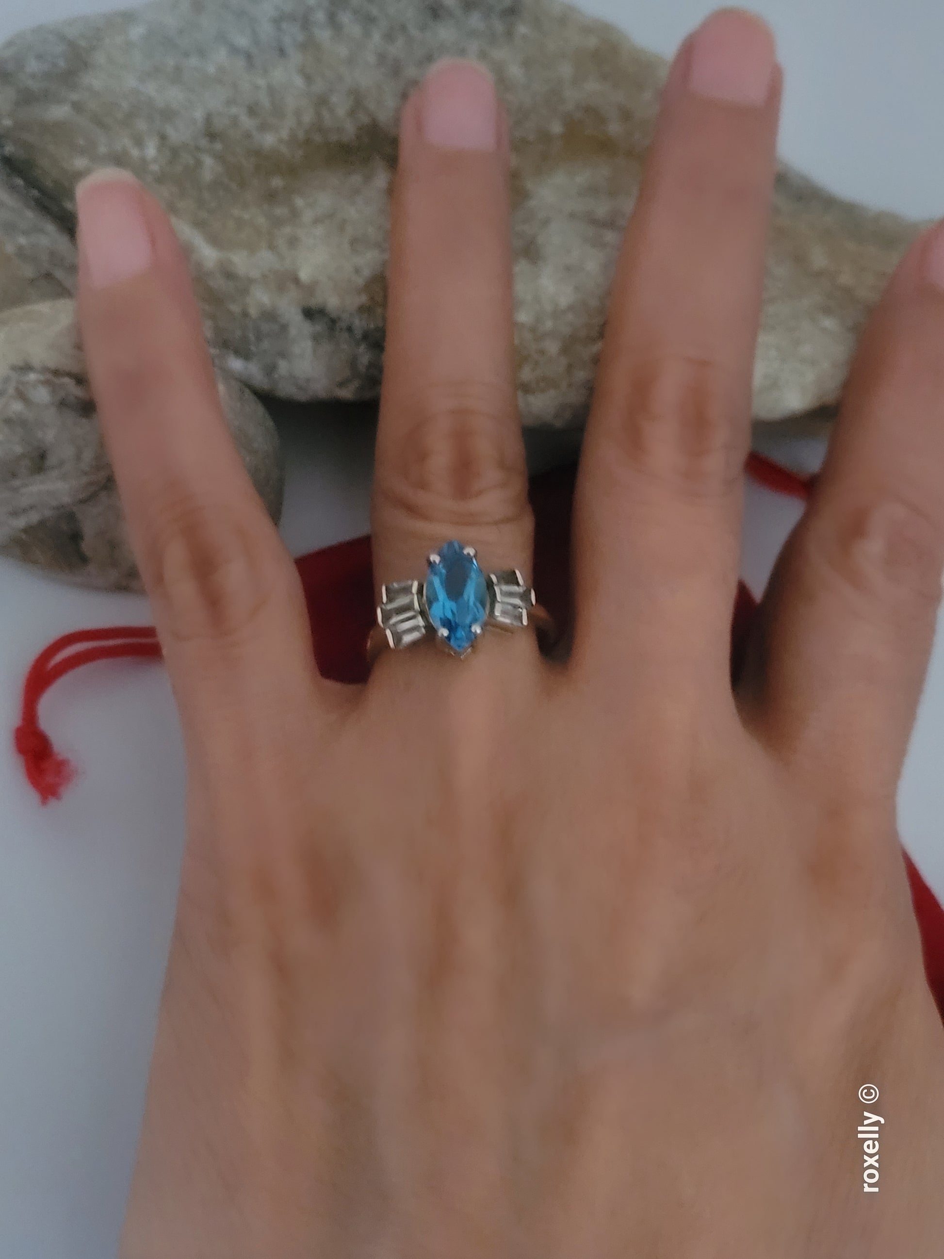 14K Yellow Gold Blue Topaz & Aquamarine Cocktail Ring Size 8 - Solid Gold - view 7