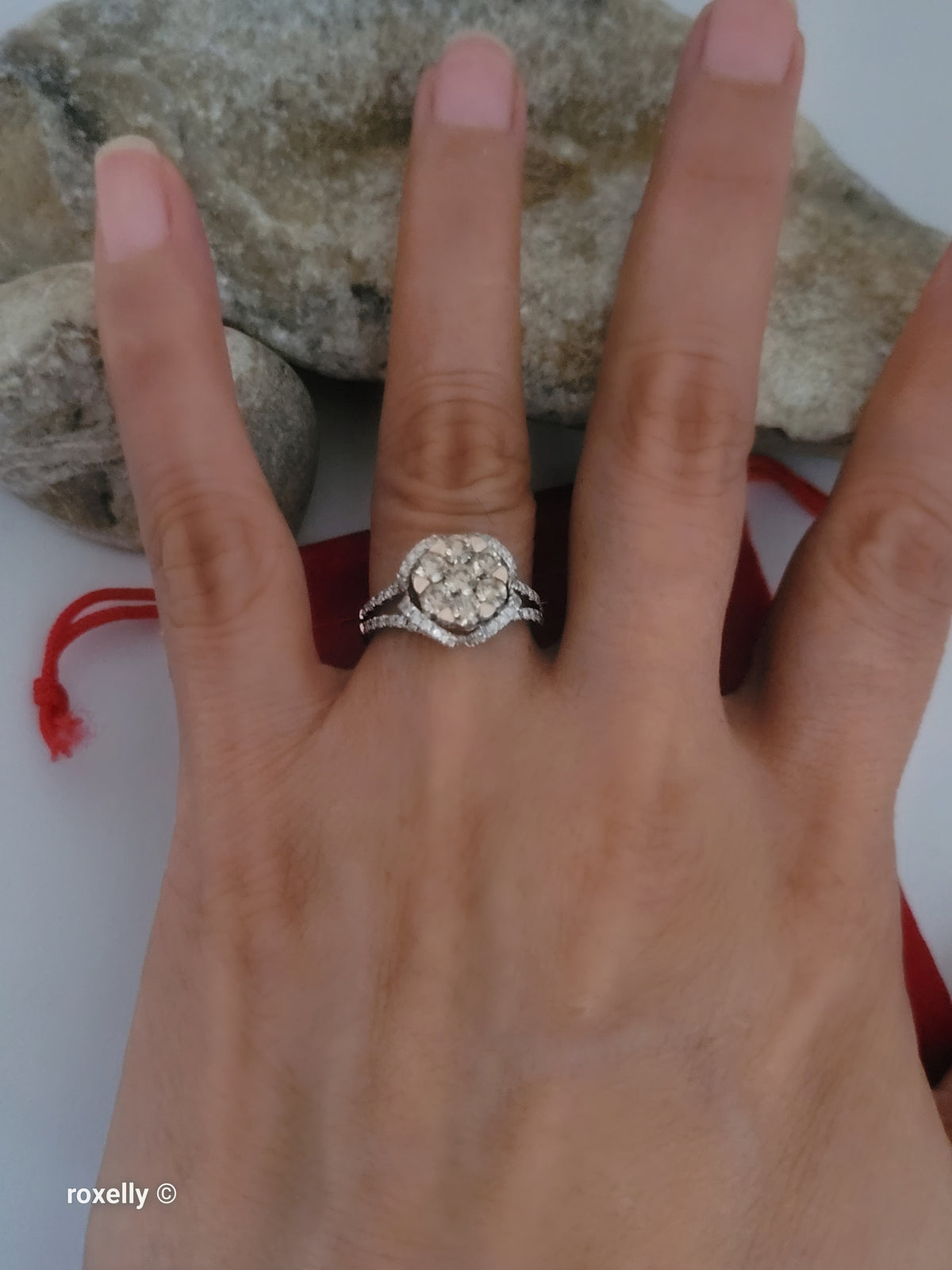 14K White Gold Natural Champagne & White Diamond Ring Size 6, Solid Gold