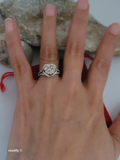 14K White Gold Natural Champagne & White Diamond Ring Size 6, Solid Gold