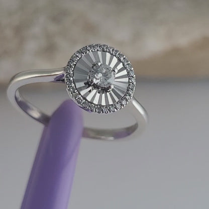 14K White Gold Genuine Diamond Cocktail Ring Size 5.5, Solid Gold!