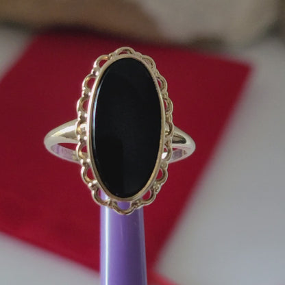 10K Yellow Gold Onyx Cocktail Design Ring Size 6.25 Solid Gold