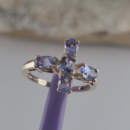 10K Yellow Gold Cross-Shaped Tanzanite Gemstone Ring Size 4.75 - Solid Gold