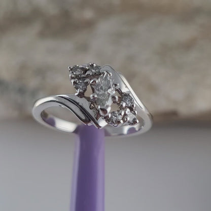 14K White Gold Genuine Diamonds Bypass Ring Size 6.25 - Solid Gold