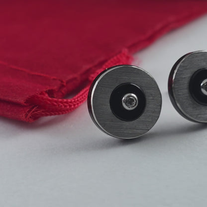 14K White Gold Genuine Diamond & Black Onyx Stud Earrings - Solid Gold