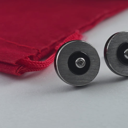 14K White Gold Genuine Diamond & Black Onyx Stud Earrings - Solid Gold