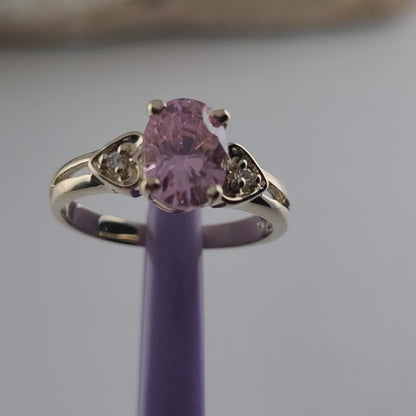 14K Yellow Gold Pink Ice and Genuine Diamonds Ring Size 6 - Solid Gold