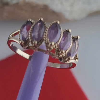 10K Yellow Gold Amethyst Tiara Design Ring Size 8, Solid Gold!