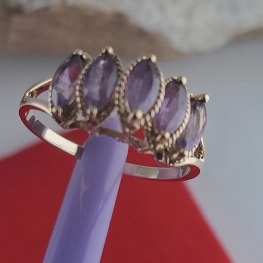 10K Yellow Gold Amethyst Tiara Design Ring Size 8, Solid Gold!