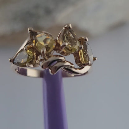14K Yellow Gold Citrine Gemstone Cocktail Ring Size 6.75, Solid Gold